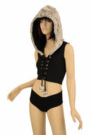 Sterling Minky Lace Up Crop with Pom Poms - Coquetry Clothing