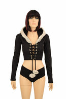 Sterling Minky Lace Up Crop with Pom Poms - Coquetry Clothing