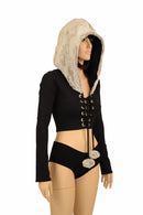 Sterling Minky Lace Up Crop with Pom Poms - Coquetry Clothing