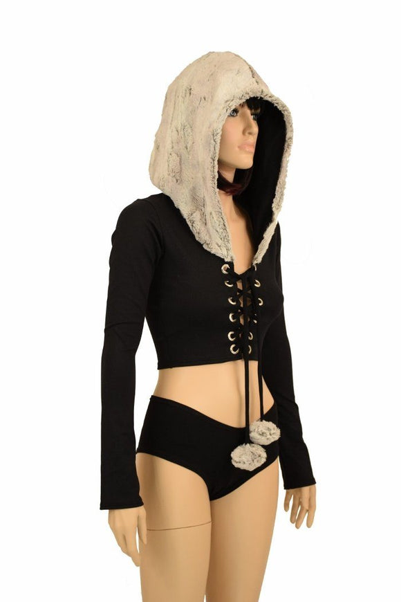 Sterling Minky Lace Up Crop with Pom Poms - Coquetry Clothing