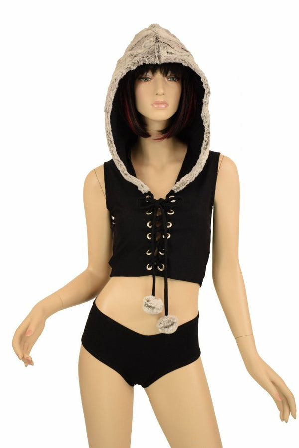 Sterling Minky Lace Up Crop with Pom Poms - 3