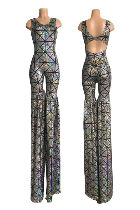 Silver Holographic Twist Back Stilting Costume - Coquetry Clothing