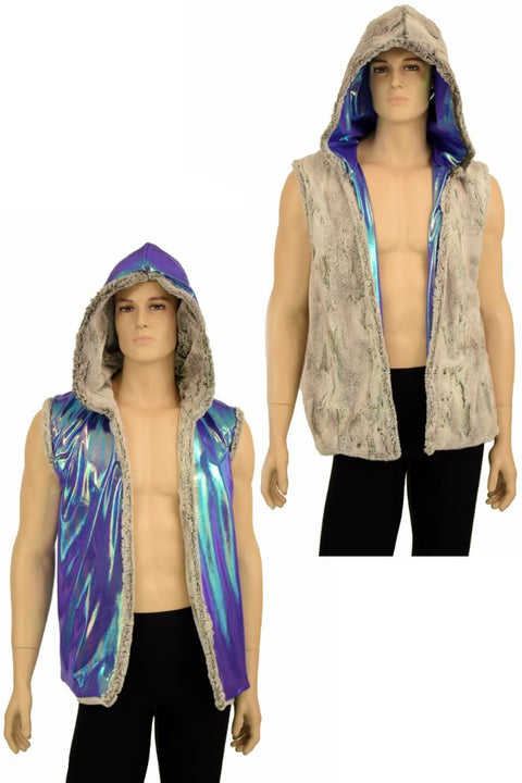 Mens Minky Faux Fur Hooded Vest - Coquetry Clothing