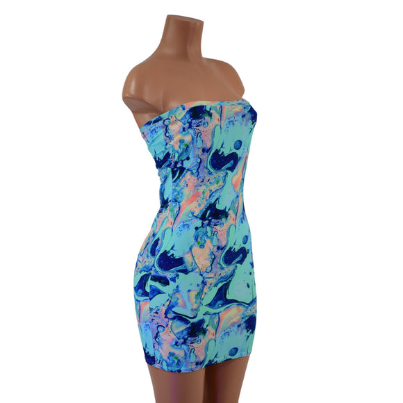Strapless Lapis Lagoon Mini Dress - Coquetry Clothing