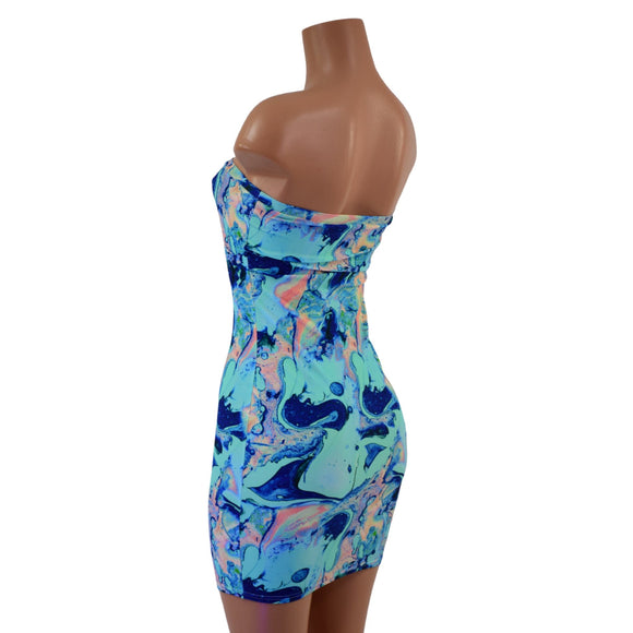 Strapless Lapis Lagoon Mini Dress - Coquetry Clothing