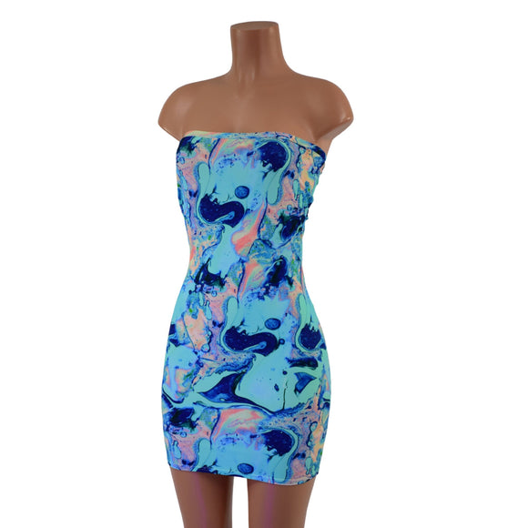 Strapless Lapis Lagoon Mini Dress - Coquetry Clothing