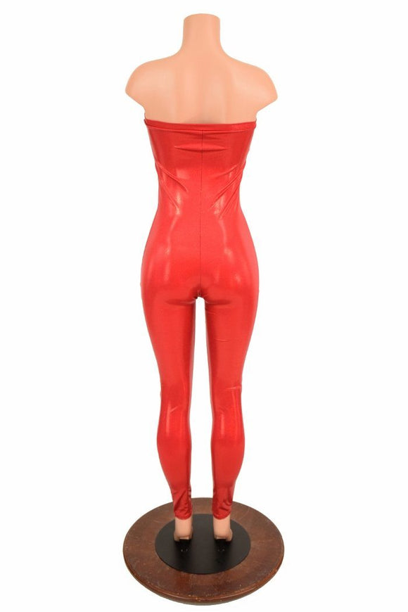 Strapless Tube Top Catsuit in Red Sparkly Jewel - Coquetry Clothing