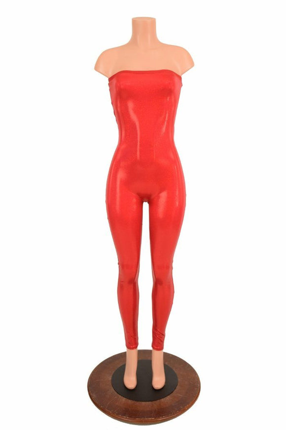 Strapless Tube Top Catsuit in Red Sparkly Jewel - Coquetry Clothing