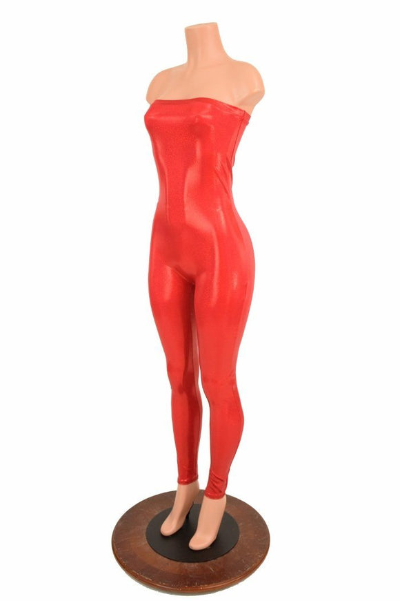 Strapless Tube Top Catsuit in Red Sparkly Jewel - Coquetry Clothing