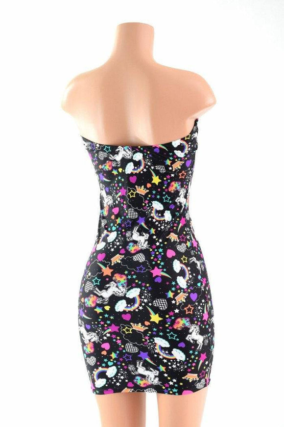 Strapless Unicorn & Rainbow Print Dress - Coquetry Clothing