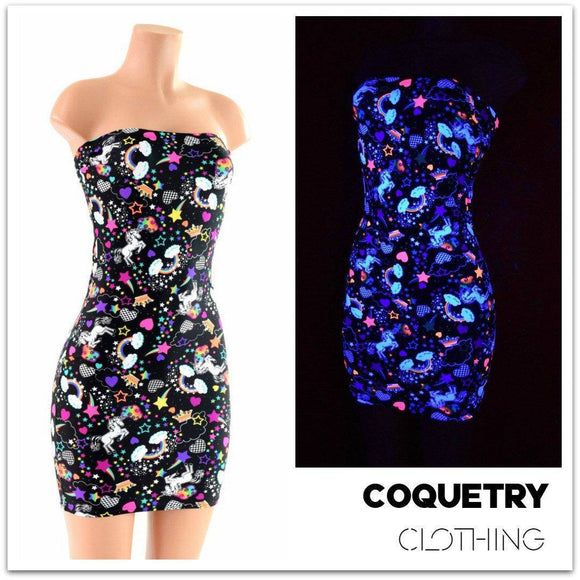 Strapless Unicorn & Rainbow Print Dress - Coquetry Clothing