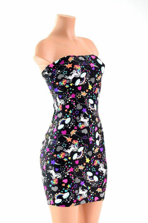Strapless Unicorn & Rainbow Print Dress - Coquetry Clothing