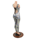 Strappy Back Tank Catsuit in Silver Holographic - Coquetry Clothing