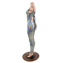 Strappy Back Tank Catsuit in Silver Holographic - Coquetry Clothing