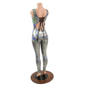 Strappy Back Tank Catsuit in Silver Holographic - 3