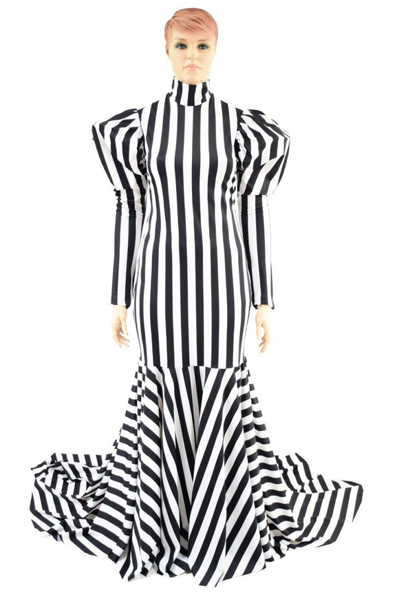 Striped Gown with High - Break Mermaid Flare Puddle Train - Coquetry Clothing