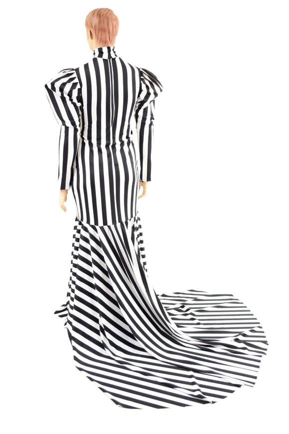 Striped Gown with High - Break Mermaid Flare Puddle Train - Coquetry Clothing
