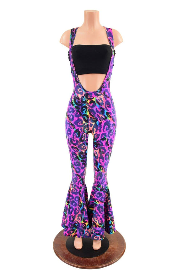 Suspender Bell Bottoms in Rainbow Leopard - Coquetry Clothing
