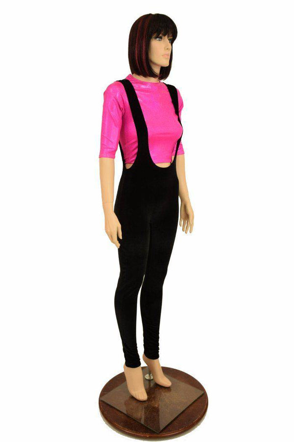 Suspender Leggings in Black Velvet - 3