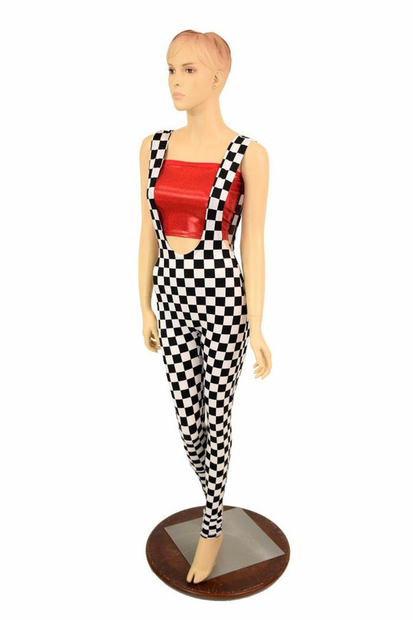 Suspender Leggings in Black & White Check - Coquetry Clothing