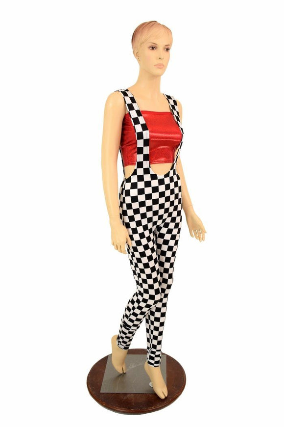 Suspender Leggings in Black & White Check - Coquetry Clothing