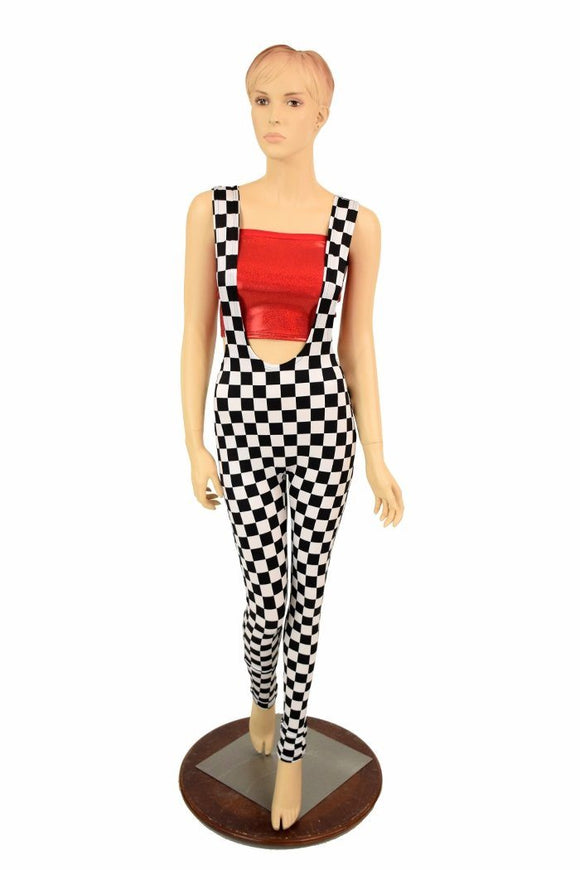 Suspender Leggings in Black & White Check - Coquetry Clothing