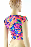 Tahitian Floral Cap Sleeve Crop - Coquetry Clothing