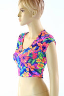 Tahitian Floral Cap Sleeve Crop - Coquetry Clothing