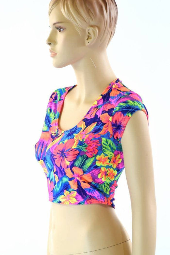 Tahitian Floral Cap Sleeve Crop - Coquetry Clothing