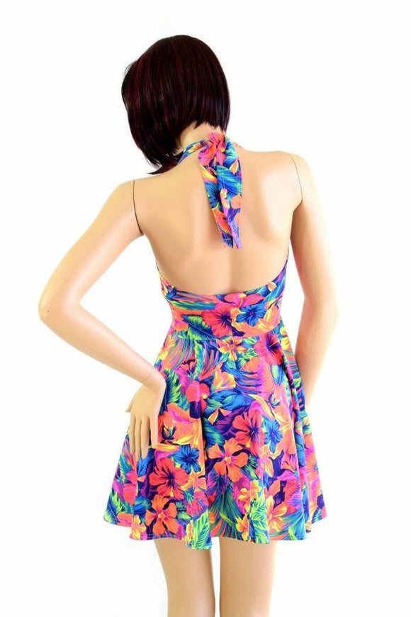 Tahitian Floral Halter Skater Dress - Coquetry Clothing