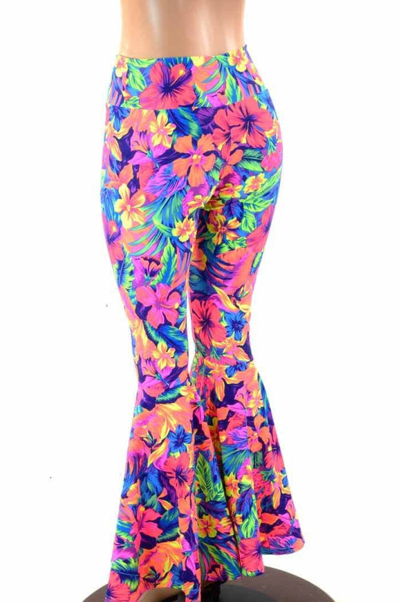 Tahitian Floral High Waist Bell Bottom Flares - Coquetry Clothing