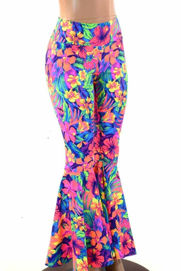 Tahitian Floral High Waist Bell Bottom Flares - Coquetry Clothing