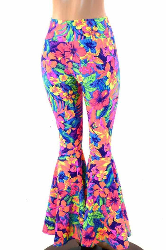 Tahitian Floral High Waist Bell Bottom Flares - Coquetry Clothing