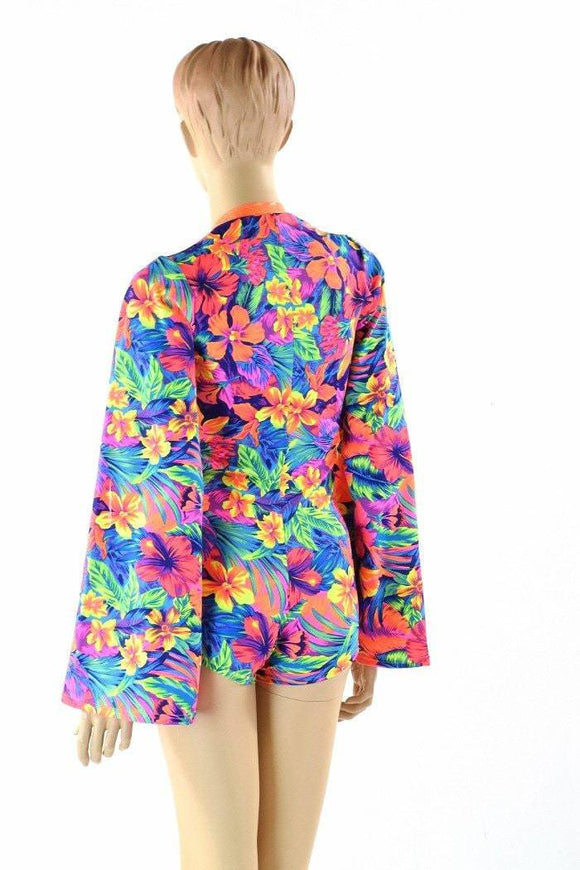 Tahitian Floral Plunging V Romper - Coquetry Clothing