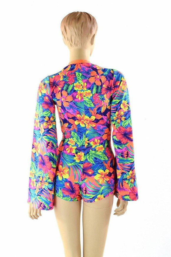 Tahitian Floral Plunging V Romper - Coquetry Clothing