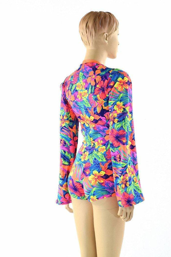 Tahitian Floral Plunging V Romper - Coquetry Clothing