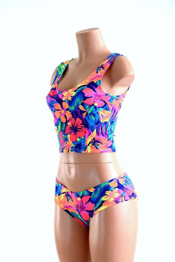 Tahitian Floral Tank Crop & Cheekies Set - Coquetry Clothing