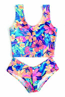 Tahitian Floral Tank Crop & Cheekies Set - Coquetry Clothing