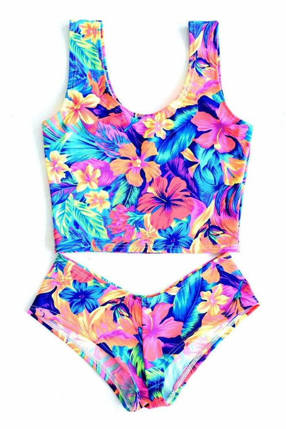 Tahitian Floral Tank Crop & Cheekies Set - Coquetry Clothing