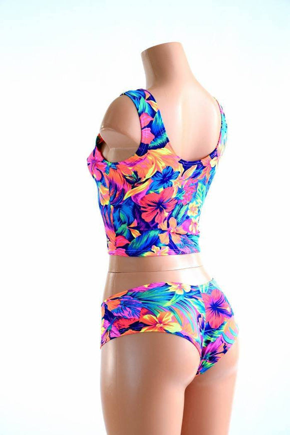 Tahitian Floral Tank Crop & Cheekies Set - Coquetry Clothing