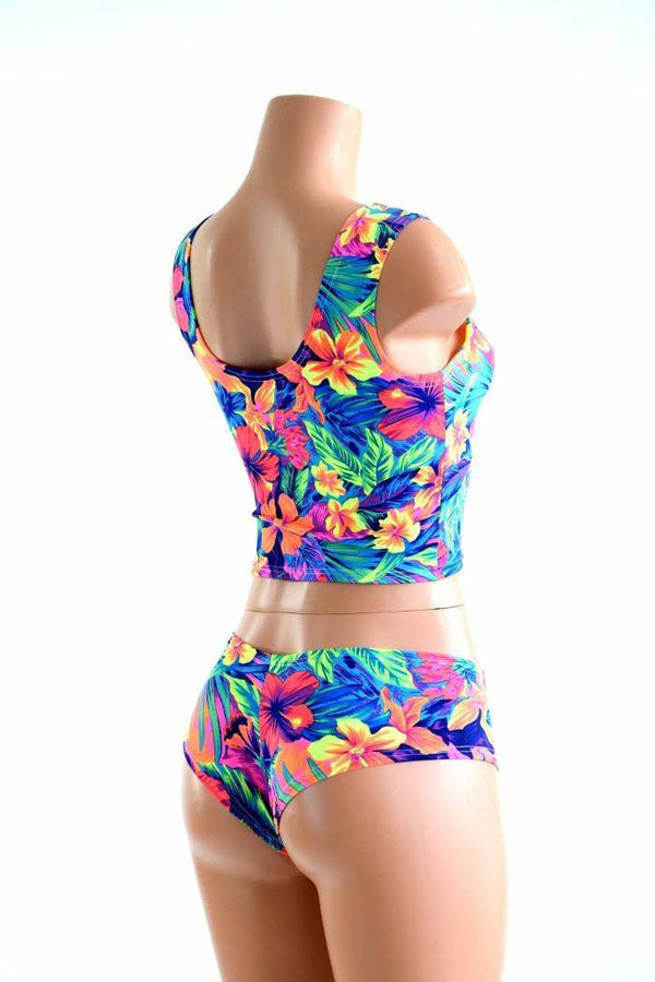 Tahitian Floral Tank Crop & Cheekies Set - 3
