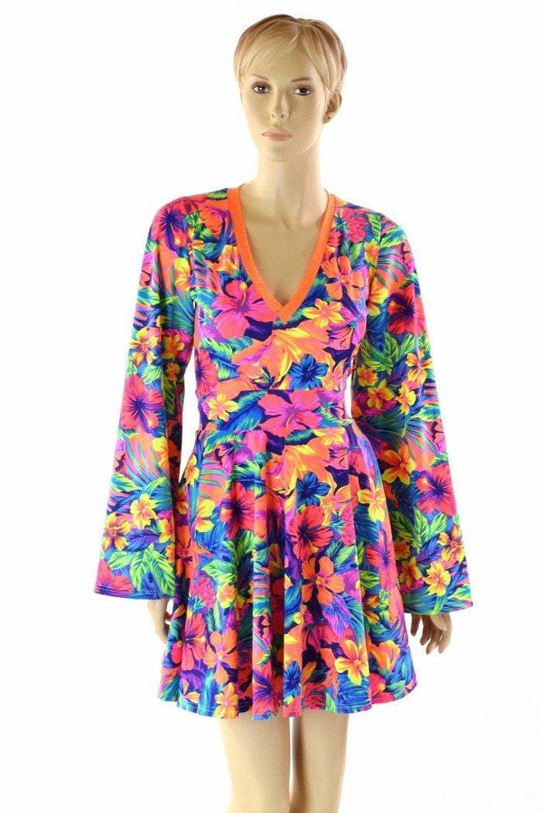 Tahitian Floral V Neck Skater Dress - 4