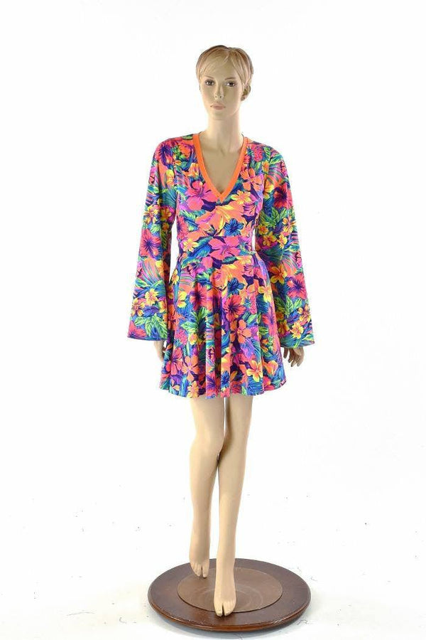 Tahitian Floral V Neck Skater Dress - 5