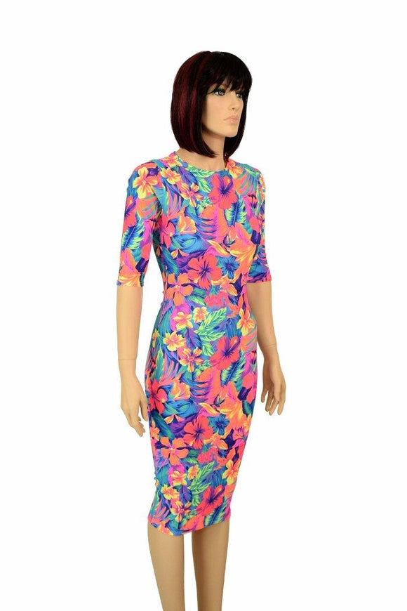 Tahitian Floral Wiggle Dress - Coquetry Clothing