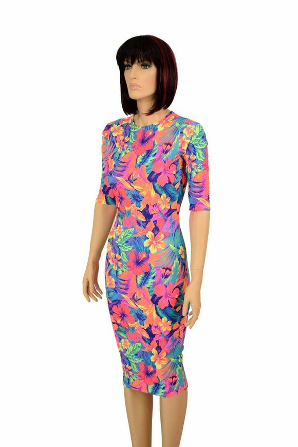 Tahitian Floral Wiggle Dress - Coquetry Clothing