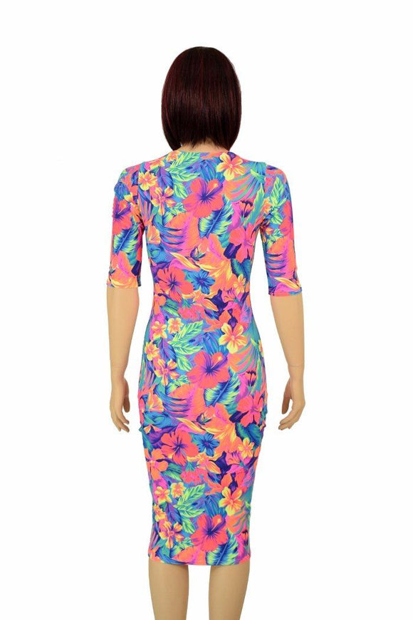 Tahitian Floral Wiggle Dress - Coquetry Clothing