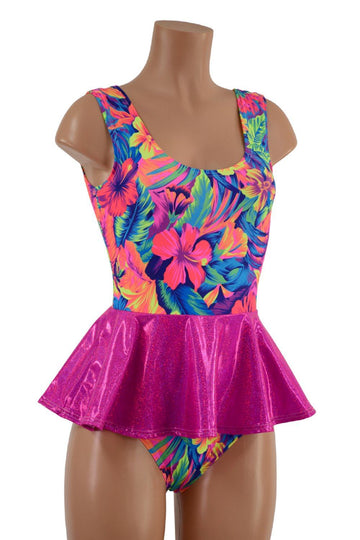Tank Style Romper with Peplum & Siren Cut Leg - Coquetry Clothing