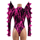 The Triple Threat Romper in Neon Pink Lightning with Brazilian Cut Leg - Coquetry Clothing