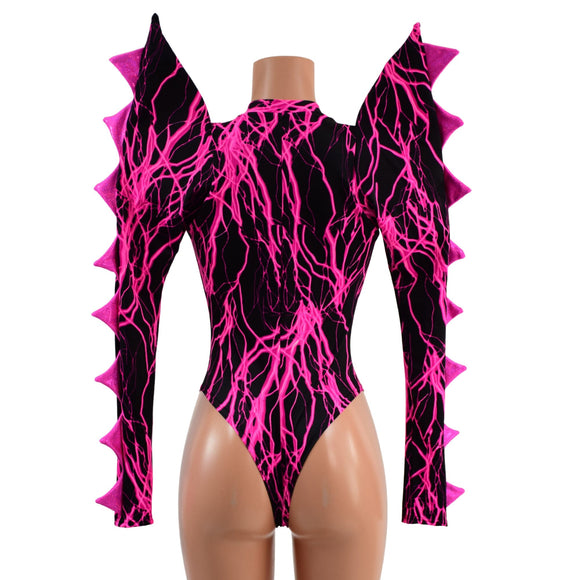 The Triple Threat Romper in Neon Pink Lightning with Brazilian Cut Leg - Coquetry Clothing