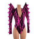 The Triple Threat Romper in Neon Pink Lightning with Brazilian Cut Leg - Coquetry Clothing